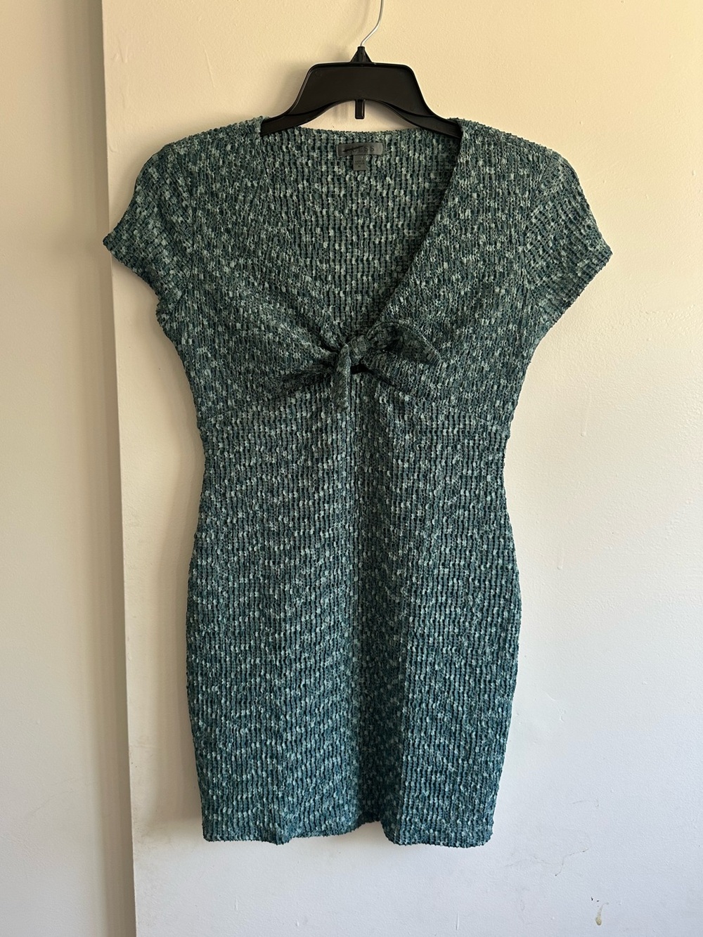 Guess Teal Textured Tie-Front Mini Dress